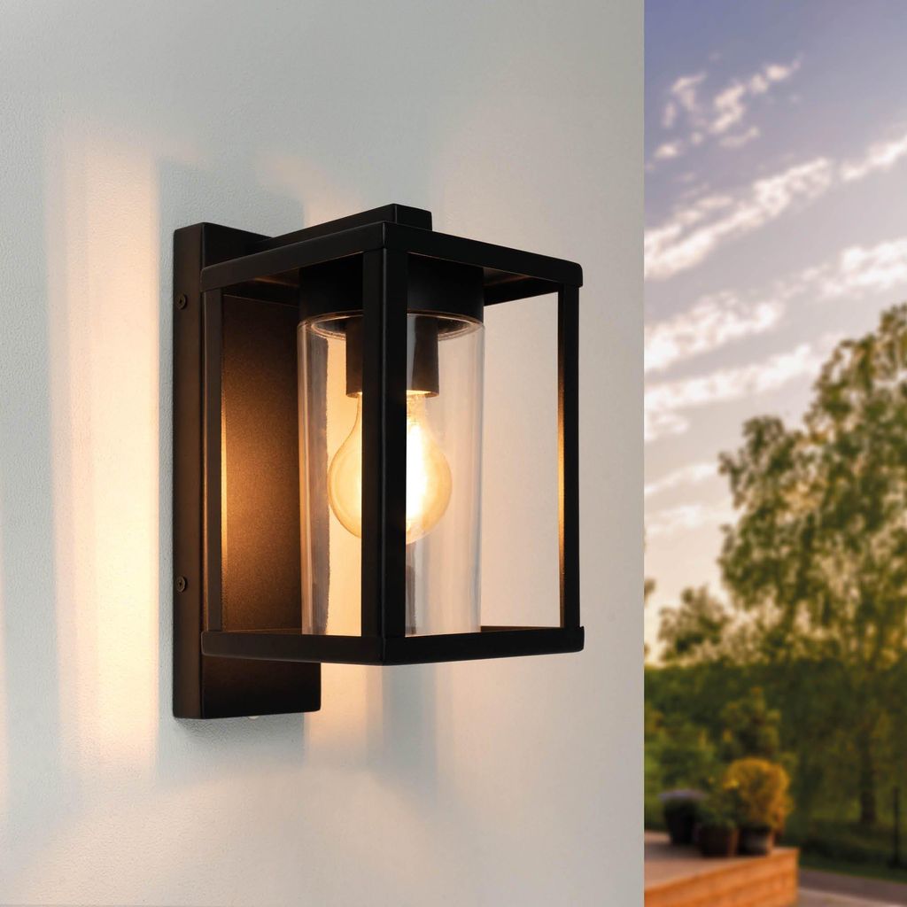 Ledvion Wandleuchte IP44 E27 schwarz sensor Quadrat Produktbild 