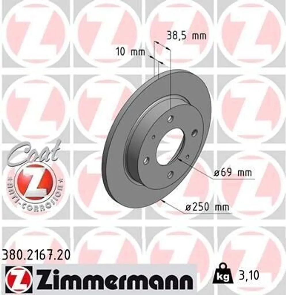 Zimmermann 380.2167.20 Disque de Frein pour Smart Forfour 454 Robuste