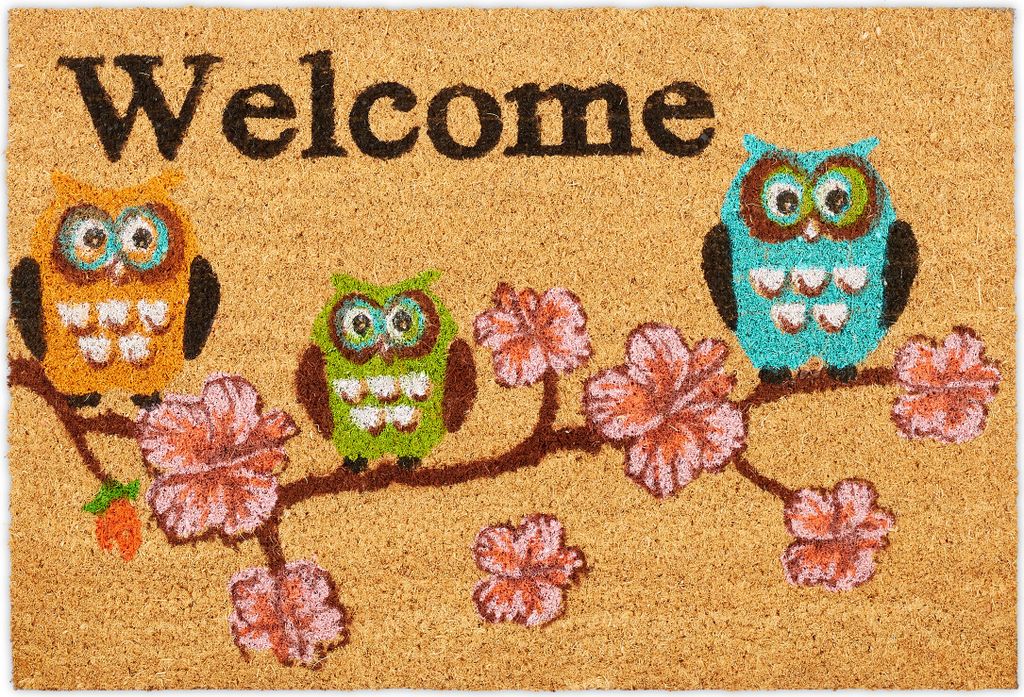 relaxdays Fußmatte Kokos Welcome Eulen