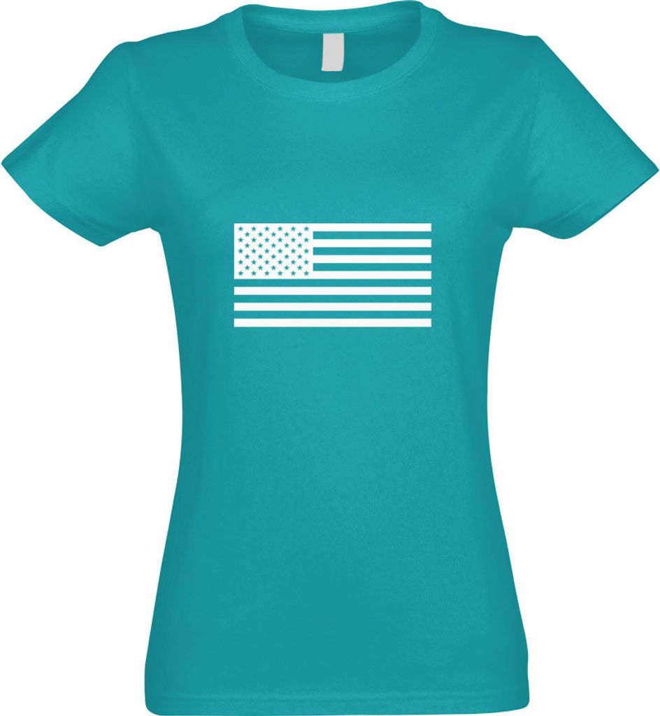 Kiwistar - T-Shirt tailliert - Damen - türkis - USA Flagge Vereinigte Staaten - mit Motiv Bedruckt - Funshirt Design - Sport - Freizeit - Damen - L