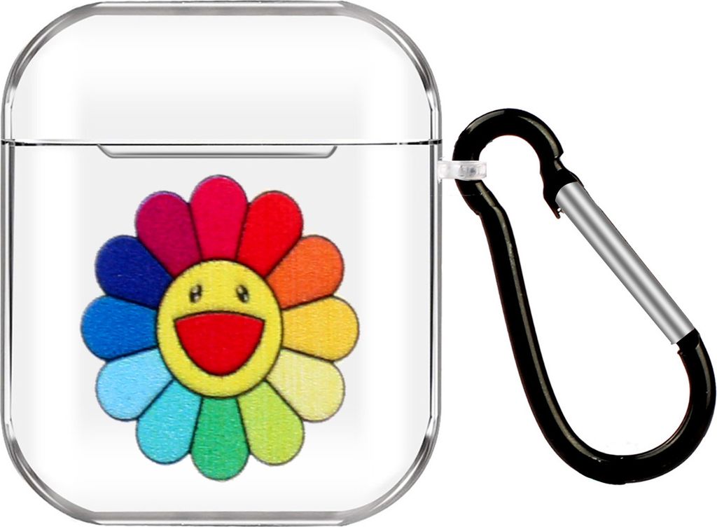 Für AirPods 1/2 Kopfhörer Gehäuse transparent Ohrhörer Shell mit Metall Haken Gesamtschutzabdeckung 17 Sonnenblume