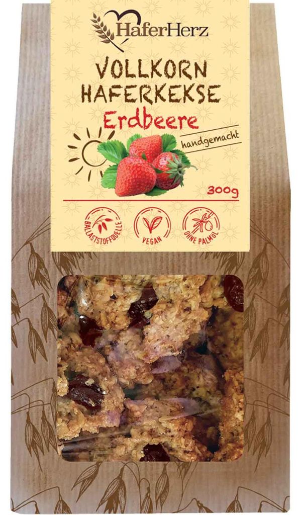 HaferHerz Vollkorn Haferkekse Erdbeere 300g Produktbild 