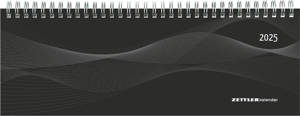 Tisch-Querkalender PP-Cover schwarz 2025 - Büro-Planer 29,7x10,5 cm - Tisch-Kalender - 1 Woche 2 Seiten - Ringbindung - Zettler