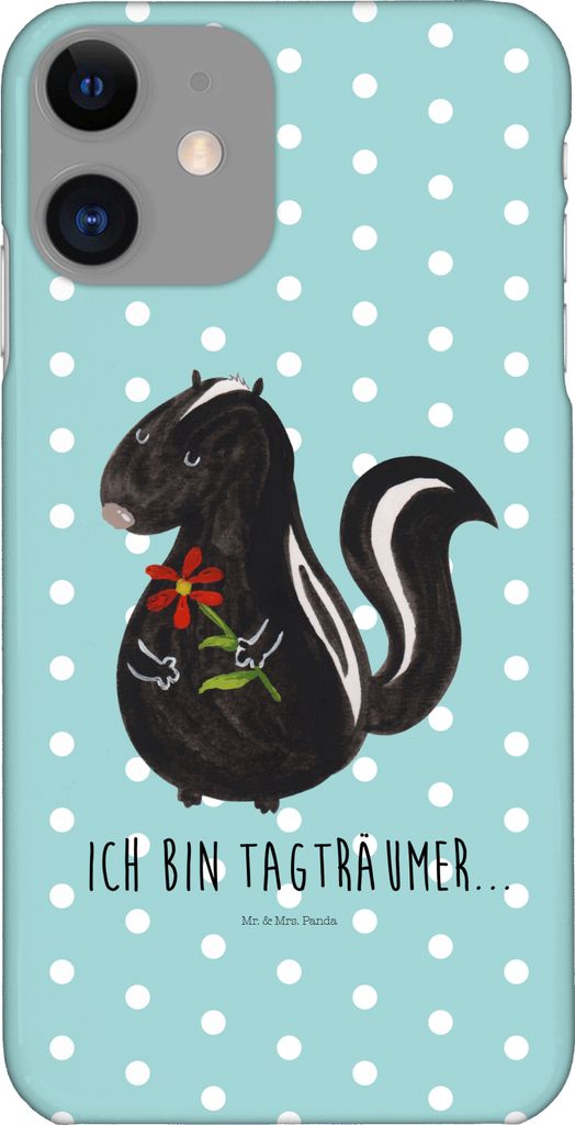 Mr. & Mrs. Panda Iphone 11 Handyhülle Stinktier Blume - Türkis Pastell - Geschenk, Smartphone Hülle, Dreams, Handy Schutzhülle, Skunk, Raubtier...