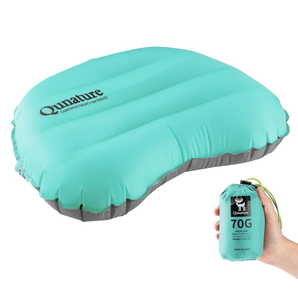 Qunature Ultraleichtes Aufblasbares Kissen Camping Outdoor Kopfkissen 37X28X8cm, Blau