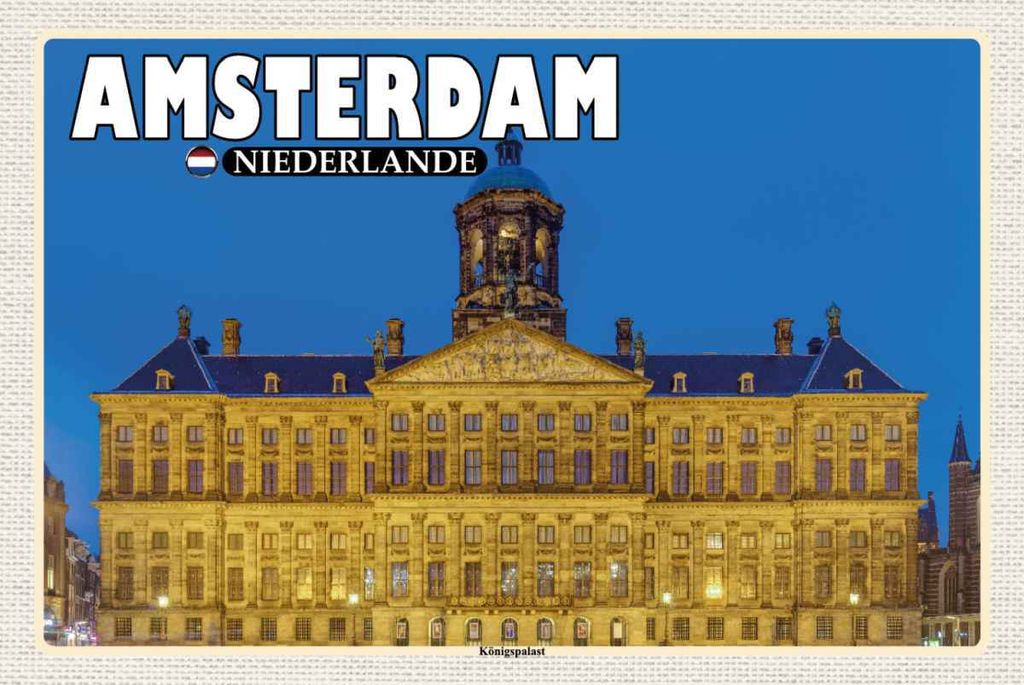 vianmo Holzschild 20x30 cm Amsterdam Niederlande Königspalast Bildmotiv Reisemotiv Abenteuer Reisen