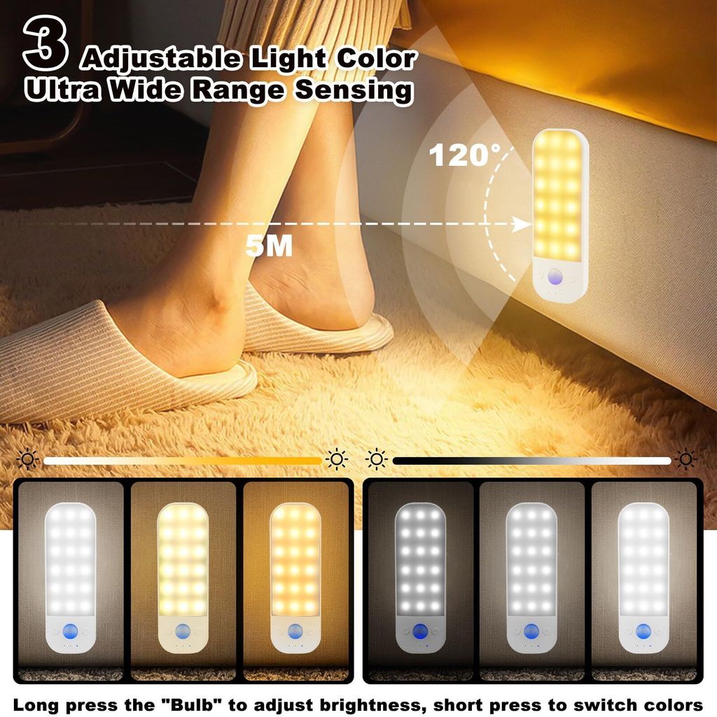 TechVizrs RGB Nachtlicht Mit Bewegungsmelder - Wiederaufladbare LED Stufenbeleuchtung (2er Set)