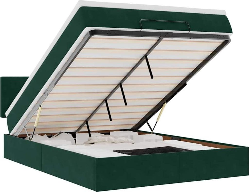 vidaXL Ottoman-Bett mit Matratze & LEDs Dunkelgrün 140x200 cm Samt