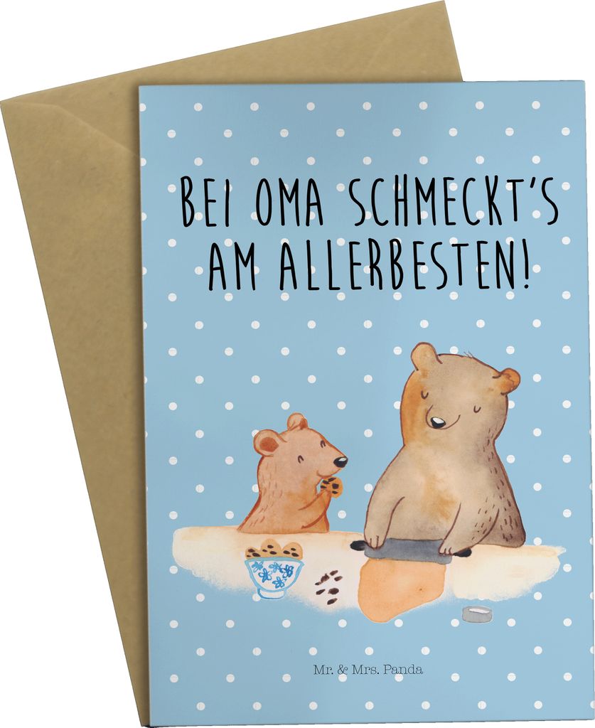 Mr. & Mrs. Panda babykarte Oma Backen - Blau Pastell - Geschenk, weihnachtskarten, einladungskarten, osterkarte, Großmutter Kekse, Muttertag, dank...