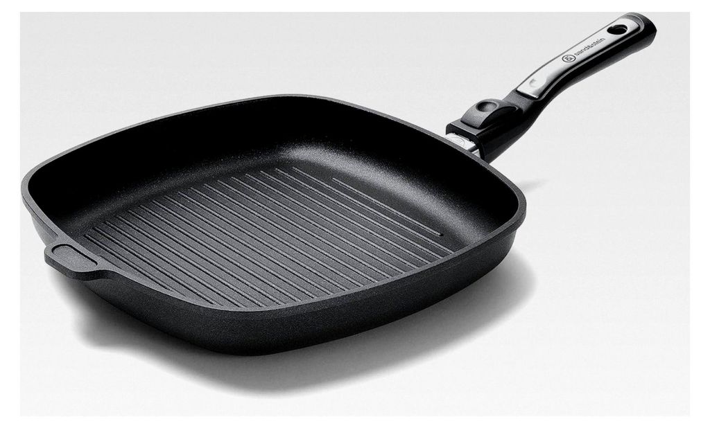 Grillpfanne Induktion 28 x 28 x 5 cm - Hand Germany - Für alle Herdarten geeignet - Abnehmbarer Stiel - Gleichmäßige Hitzeverteilung - Einfache ...