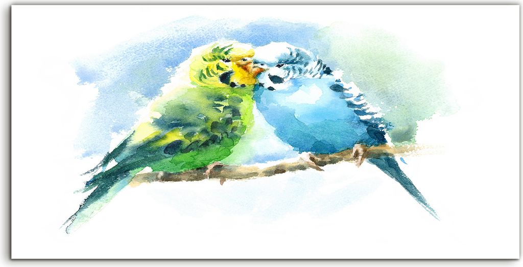 Coloray Canvas 140x70 Wandbild Leinwand Bilder Aquarell Haustiervögel Wellensittiche