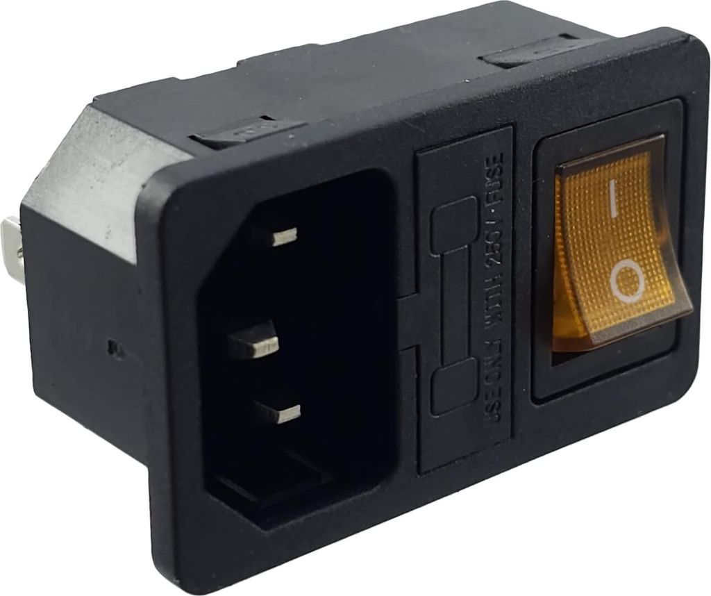 Złącze zimne wtyczka C-14 z żółtym przełącznikiem i Zdjęcie produktu 
