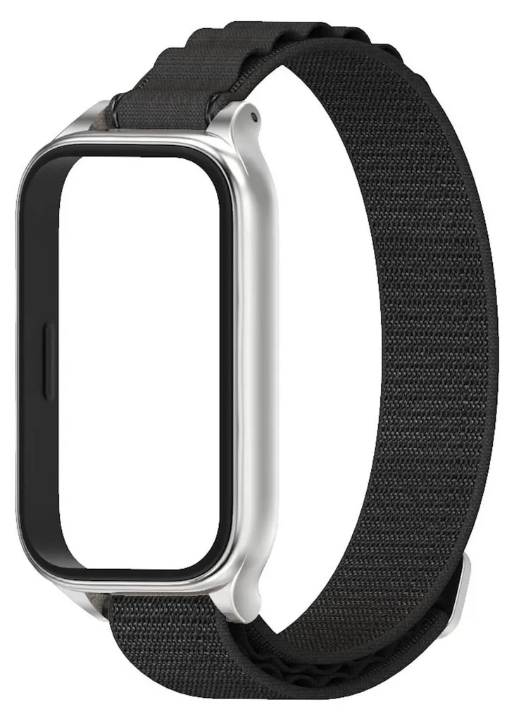 Cinturino Nylon per Xiaomi Smart Band 9 Active e Redmi Band 3 - Nero/Argento