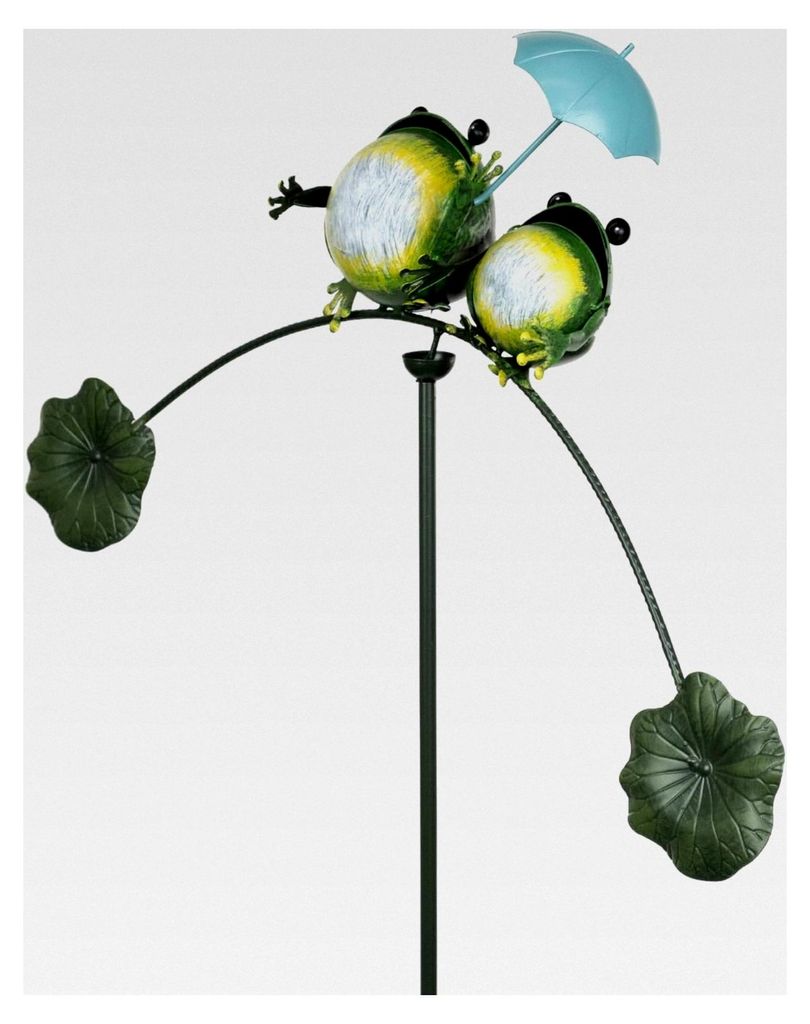 Metall Gartenstecker mit Fröschen auf Ast und Schirm - Balance-Deko mit Seerosenblatt-Gegengewicht - wetterfeste Gartendeko Figur - 150 cm hoch
