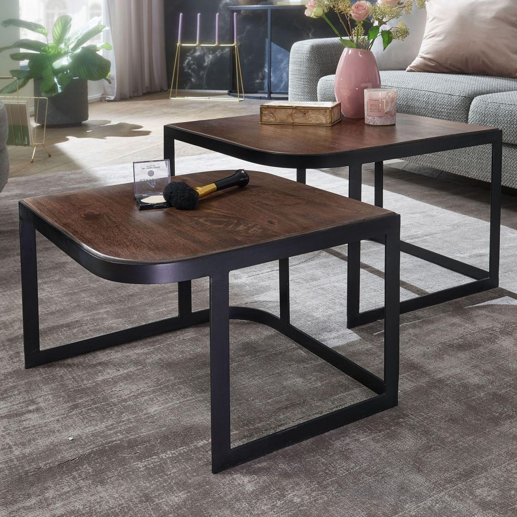 WOHNLING Couchtisch 2er Set Mango Massivholz / Metall Produktbild 