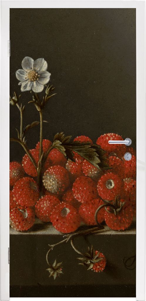 MuchoWow Türtapete Selbstklebende Türfolie Stilleben mit Walderdbeeren - Gemälde von Adriaen Coorte 80x215 cm Türposter Türaufkleber Klebefo...