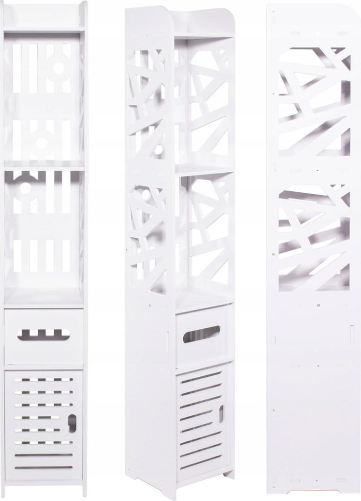 Stehender Badezimmerschrank als Hochschrank 120 cm, offenes Regal für Toilettenpapier und Kosmetik, schmal 20×20 cm, mit Regalböden, Schublade u...