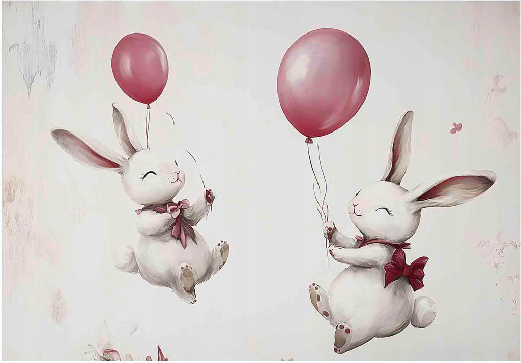 Fototapete Kinderzimmer Tiere Kaninchen Luftballons - 350x250 cm - inklusive kleister - Vlies Tapete Kinder - Vliestapete Modern Wandtapete - Kinde...