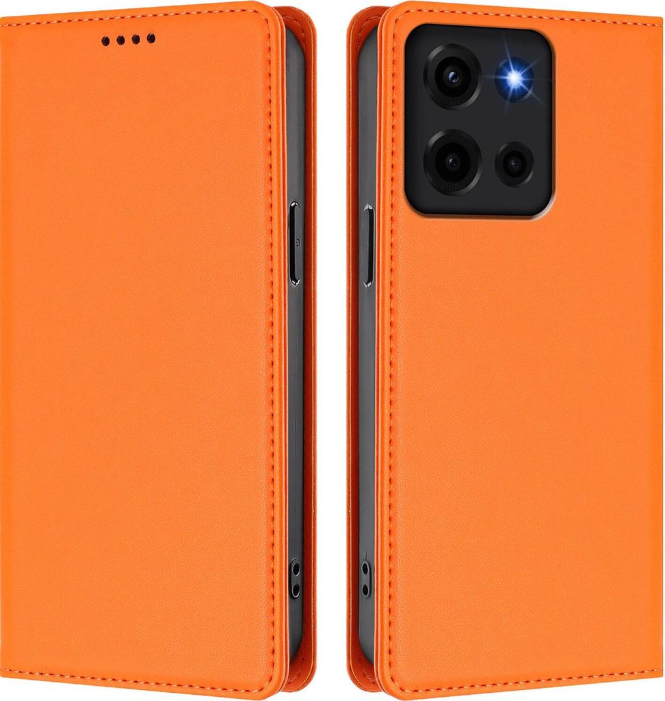 Handyhülle für Motorola Moto G 5G 2025, Kunstleder Klapphülle Stoßfeste Magnetische Hülle mit Ständer Orange