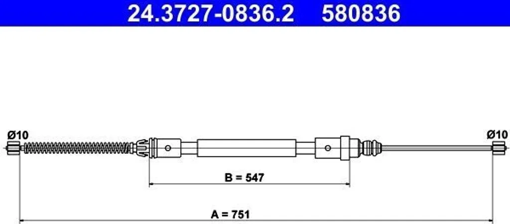 Câble de frein à main ATE 24.3727-0836.2 Peugeot 406 Acier Renforcé