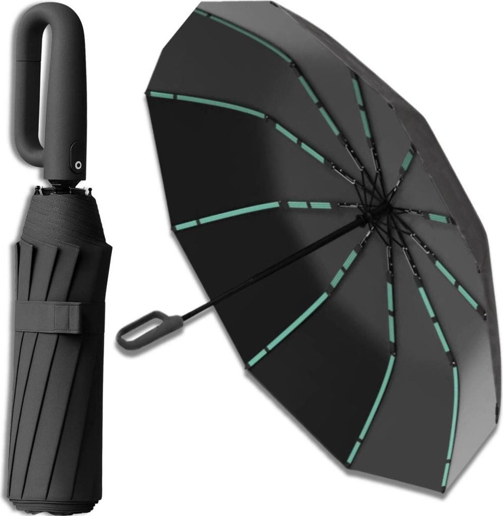 EDIBAZZAR | Ombrello nero, ombrello pieghevole automatico Immagine del prodotto 
