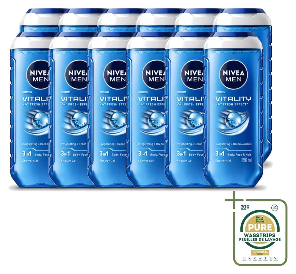 12 x Nivea Men Vitality 3-in-1 Douchegel - 250 ml - Productafbeelding 
