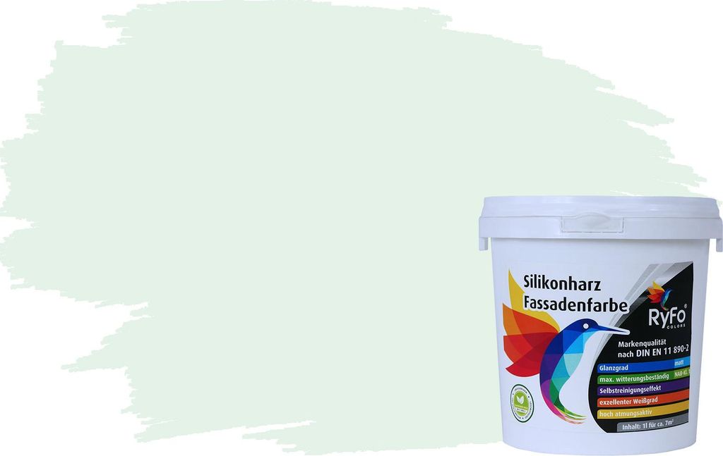 RyFo Colors Silikonharz Fassadenfarbe Lotuseffekt Trend Grüner Tee 1l - bunte Fassadenfarbe, weitere Grün Farbtöne und Größen erhältlich, Dec...