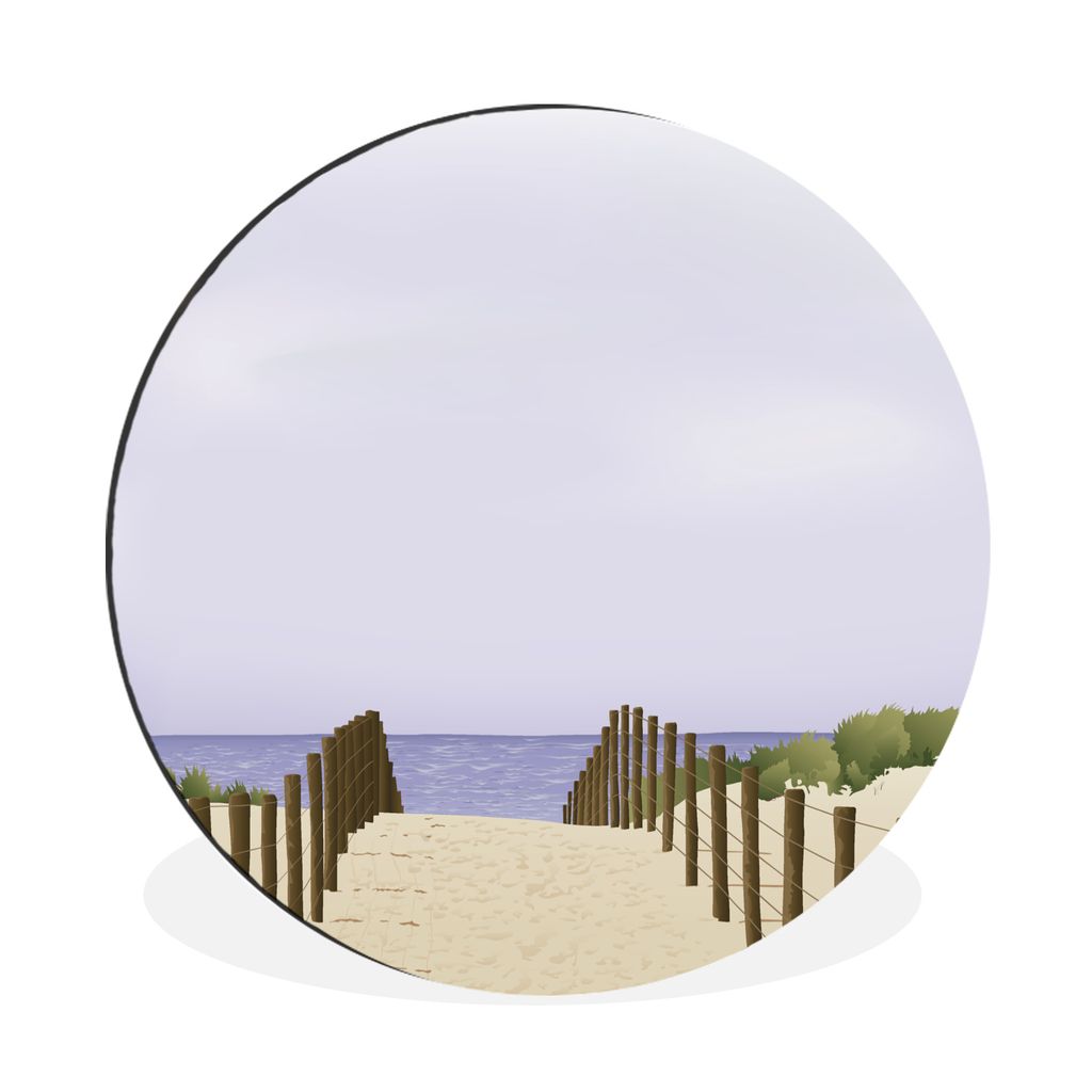 MuchoWow Aluminium Wandkreis Illustration eines Dünenwegs zum Meer Ø 60 cm Wanddeko Modern Wohnzimmer - Wand Kreis - Wandbild - Schlafzimmer - ...