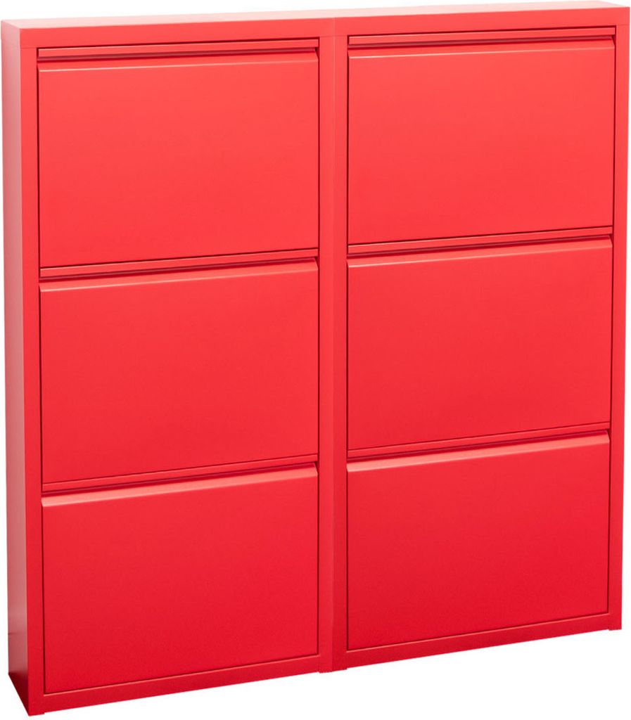 Pisa Schuhschrank mit 6 Klappen/Türen in Metall rot. Fertig montiert geliefert.