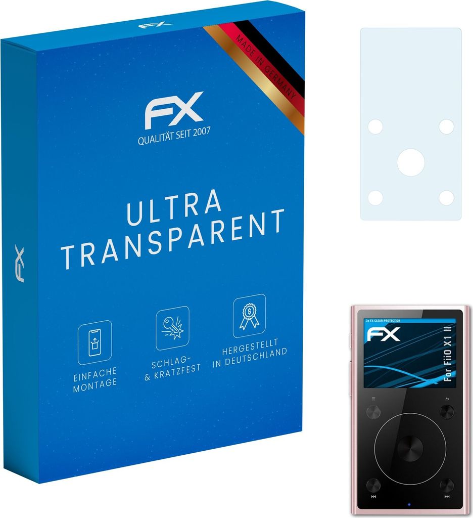 atFoliX FX-Clear 3x Schutzfolie kompatibel mit FiiO X1 II Displayschutzfolie
