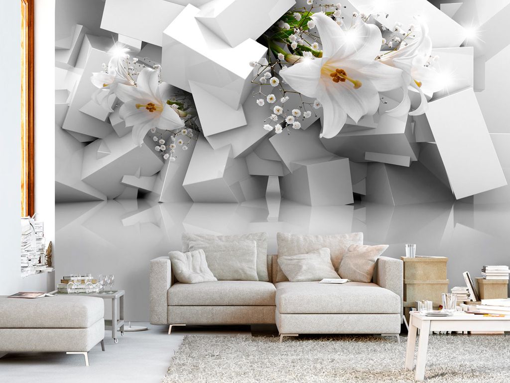 Vlies Fototapete Blumen Lilien 400x280 cm Tapeten Wandtapete XXL Abstrakt Blume 3D Illusion Optik b-C-0175-a-a