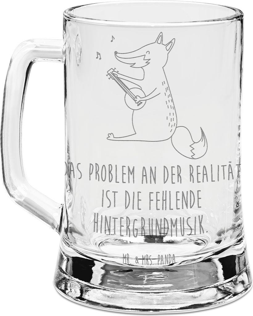 Mr. & Mrs. Panda Krug Fuchs Gitarre - Transparent - Geschenk, Optimistisch, Seidel, Glas Bierkrug, Singen, Musik, Gravur, Lagerfeuer, Sängerin, Hu...