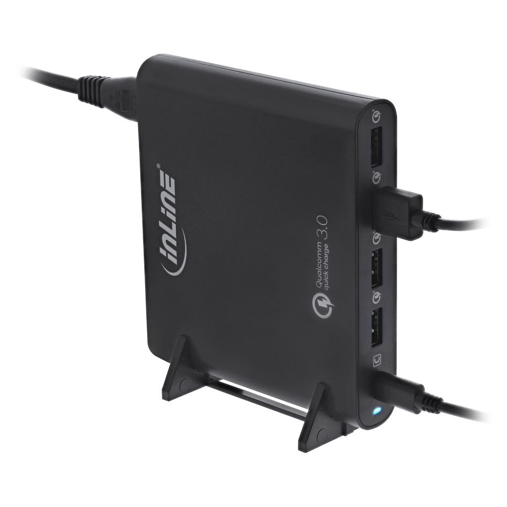 InLine Quick Charge 3.0 USB Notebook-Netzteil, Ladegerät, 4x USB A + USB Typ-C, 80W, schwarz