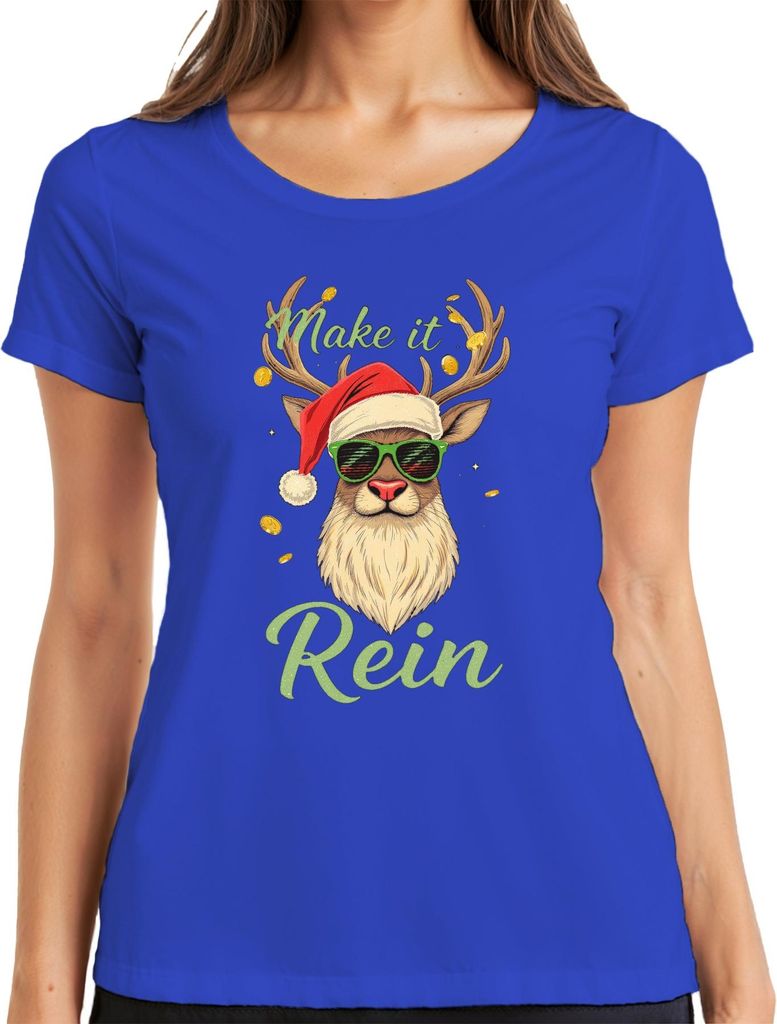 Make it Rein Rentier Sonnenbrille Weihnachten lustig Geschenk Damen T-Shirt, Blau, XXL