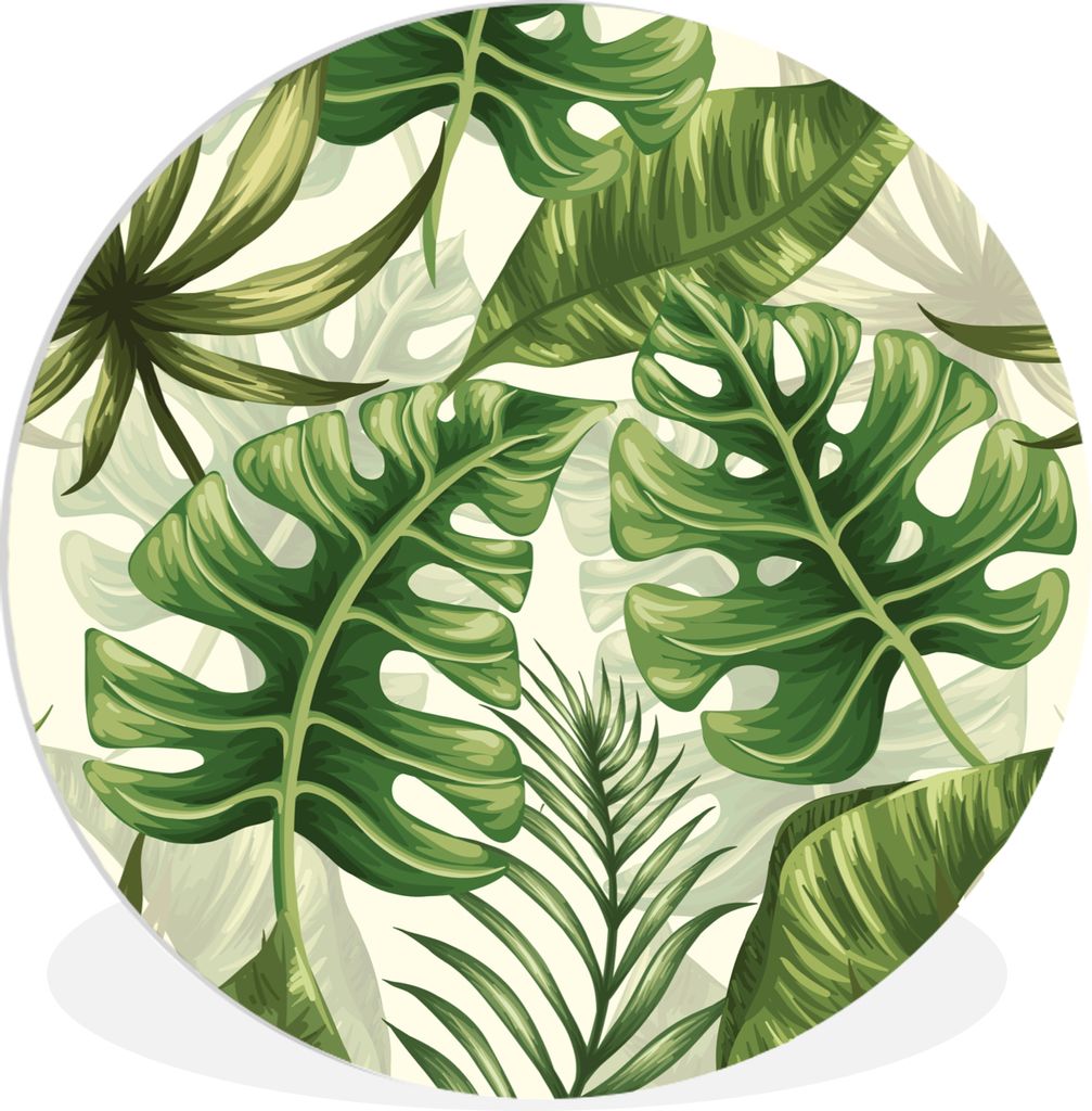MuchoWow Rundes Wandbild - Runde Bilder Monstera - Illustration - Weiß - Mädchen - Kinder - Jungen Ø 90 cm Kreis Wanddekoration Kunststoff - W...