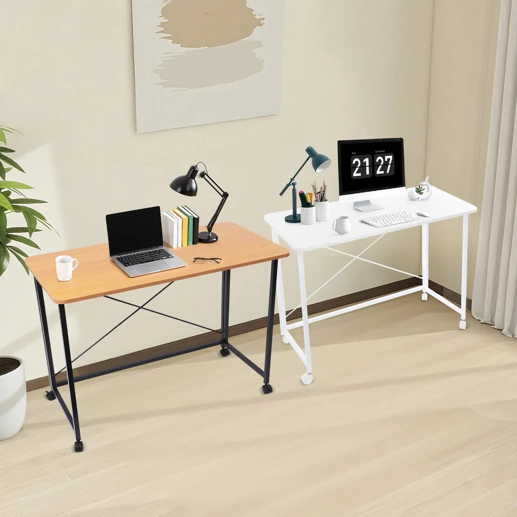 Bureau pliable à roulettes table de travail rectangulaire multi-usage - 5