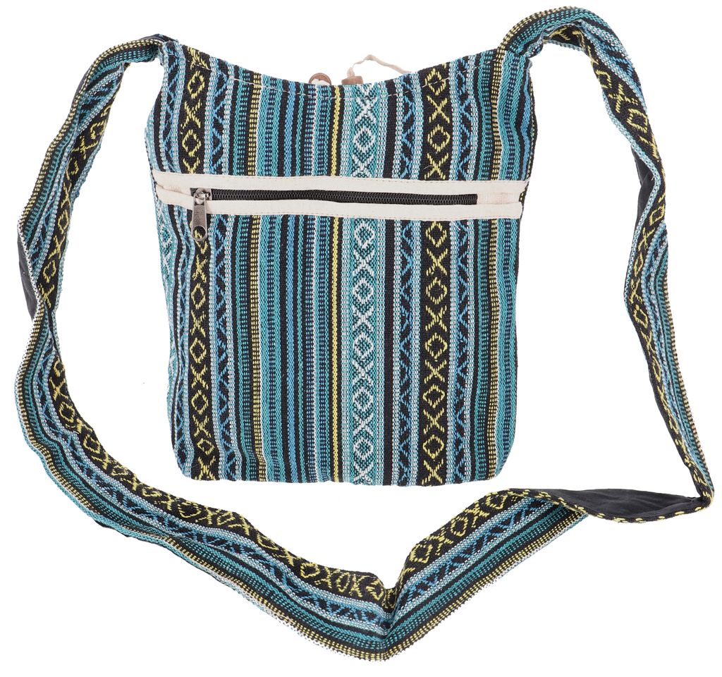 Kleiner Schulterbeutel, Boho Schultertasche, Tasche im Ethnostyle - Blau, Uni - Erwachsene, Baumwolle, 25*25*12 cm, Alternative Umhängetasche, Han...