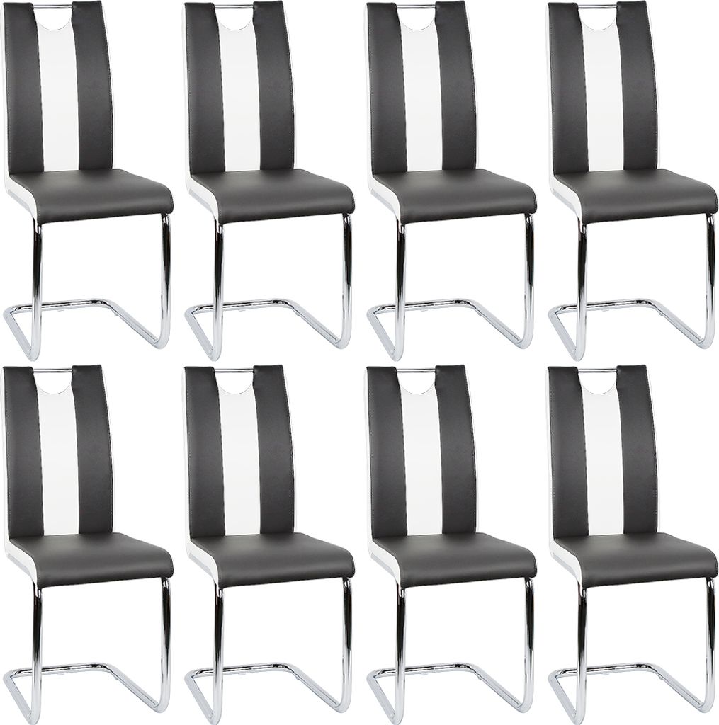 8er-set Esszimmerstühle Freischwinger Schwingstuhl Küchenstuhl aus Metall & Kunstleder,Hochlehner Sitzgruppe für Esszimmer&Küche Weiß+schwarz