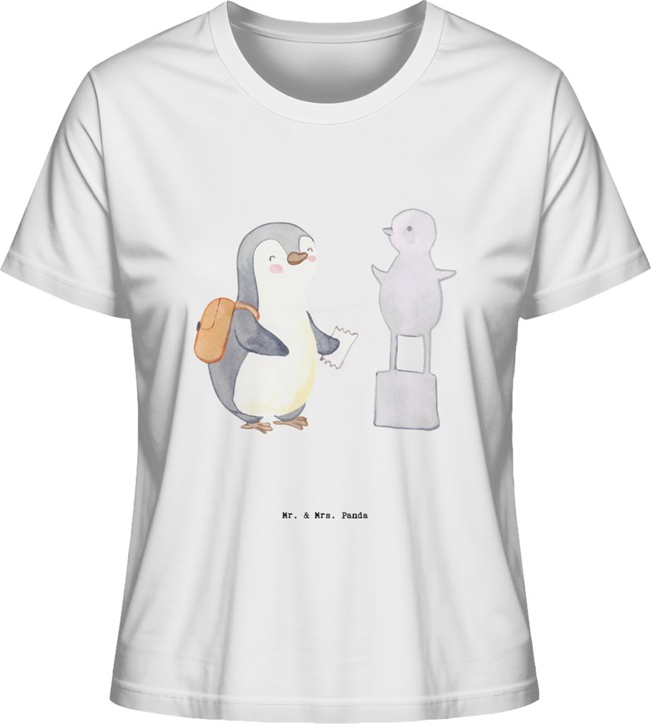 Mr. & Mrs. Panda Basic Shirt Damen Pinguin Museum besuchen Größe XL - Weiß - Geschenk, Kurzarmshirt, Museen, T-Shirt Kurzarm, für Frauen, Oberteil