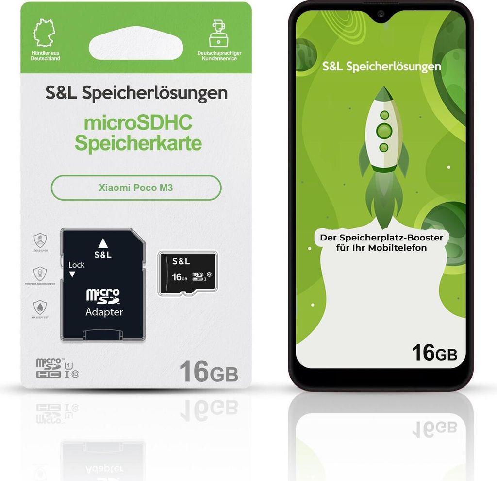 microSD Speicherkarte S&L für Xiaomi Poco M3 - Speicherkapazität: 16 GB