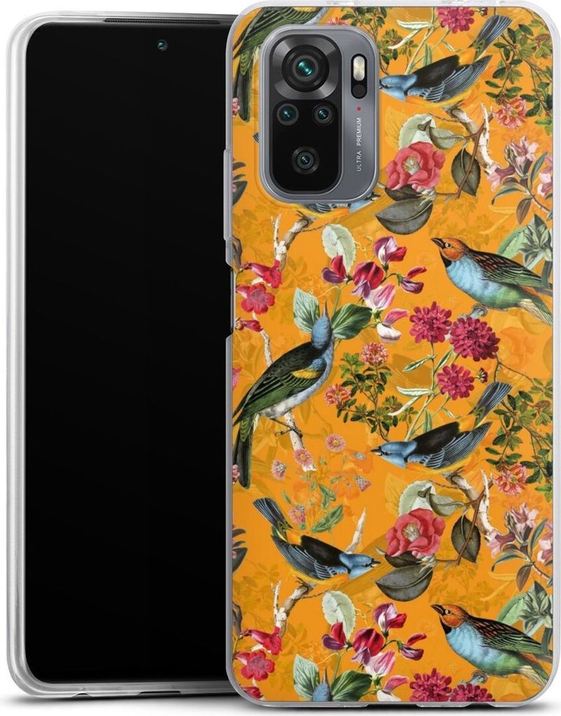 DeinDesign Slim Hülle für Xiaomi Redmi Note 10S Silikon Case Ultra Dünn Handyhülle Blumen Dschungel Vogel