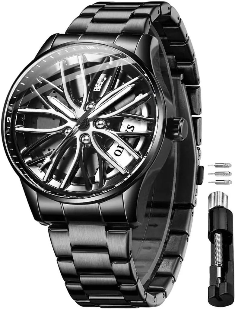 Orologio Ruota Auto 3D Scheletro - Orologio al Quarzo Sportivo in Acciaio