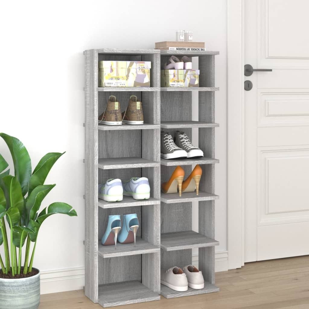 The Living Store Schuhregale 2 Stk. Grau Sonoma 27,5x27x102 cm Holzwerkstoff
