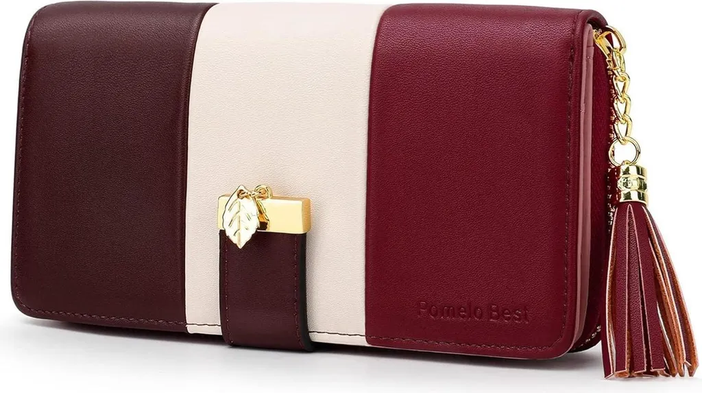 Portefeuille Femme RFID Blocker Multicolore Rayé avec Détails Dorés