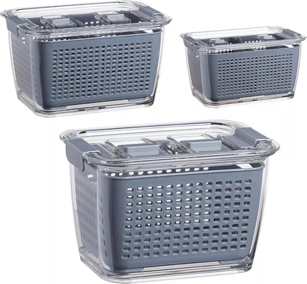 Organisateur de réfrigérateur avec tamis - 3 Boîtes pour fruits et légumes