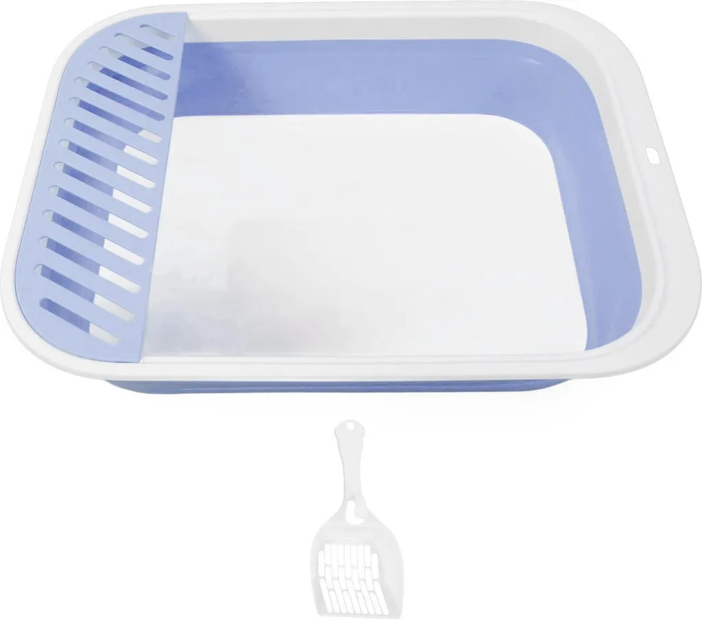 Maison professionnelle pour chat avec litière ouverte bleue pliable L