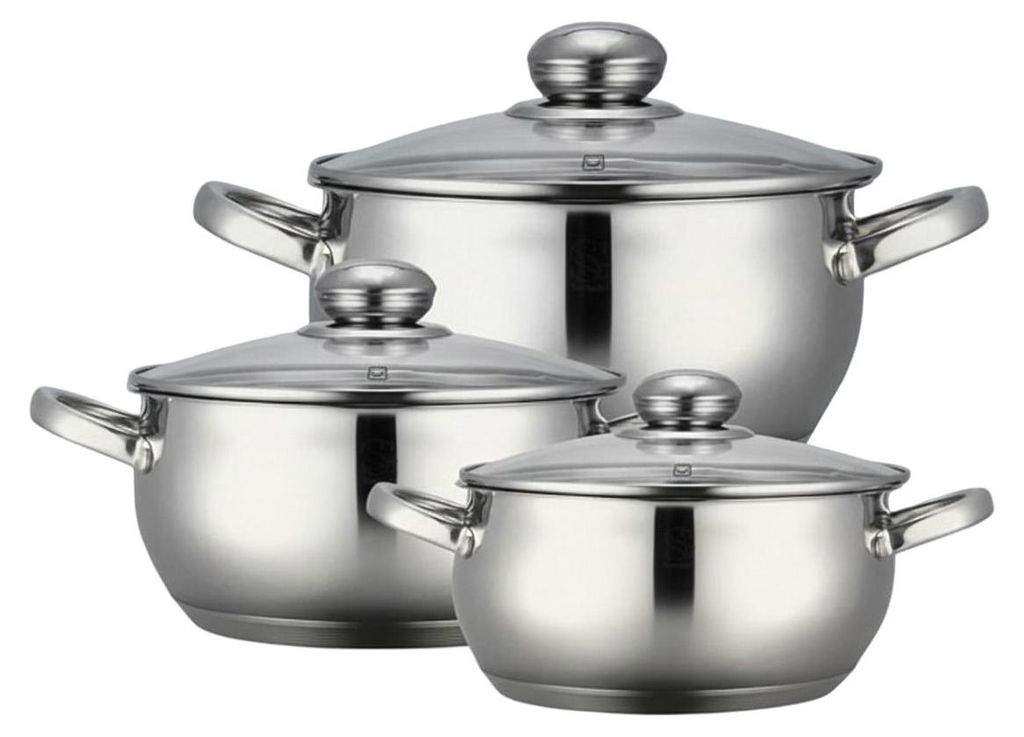 3er Edelstahl Kochtopf-Set ∅ 16 +18 + 20 cm Glasdeckel Produktbild 