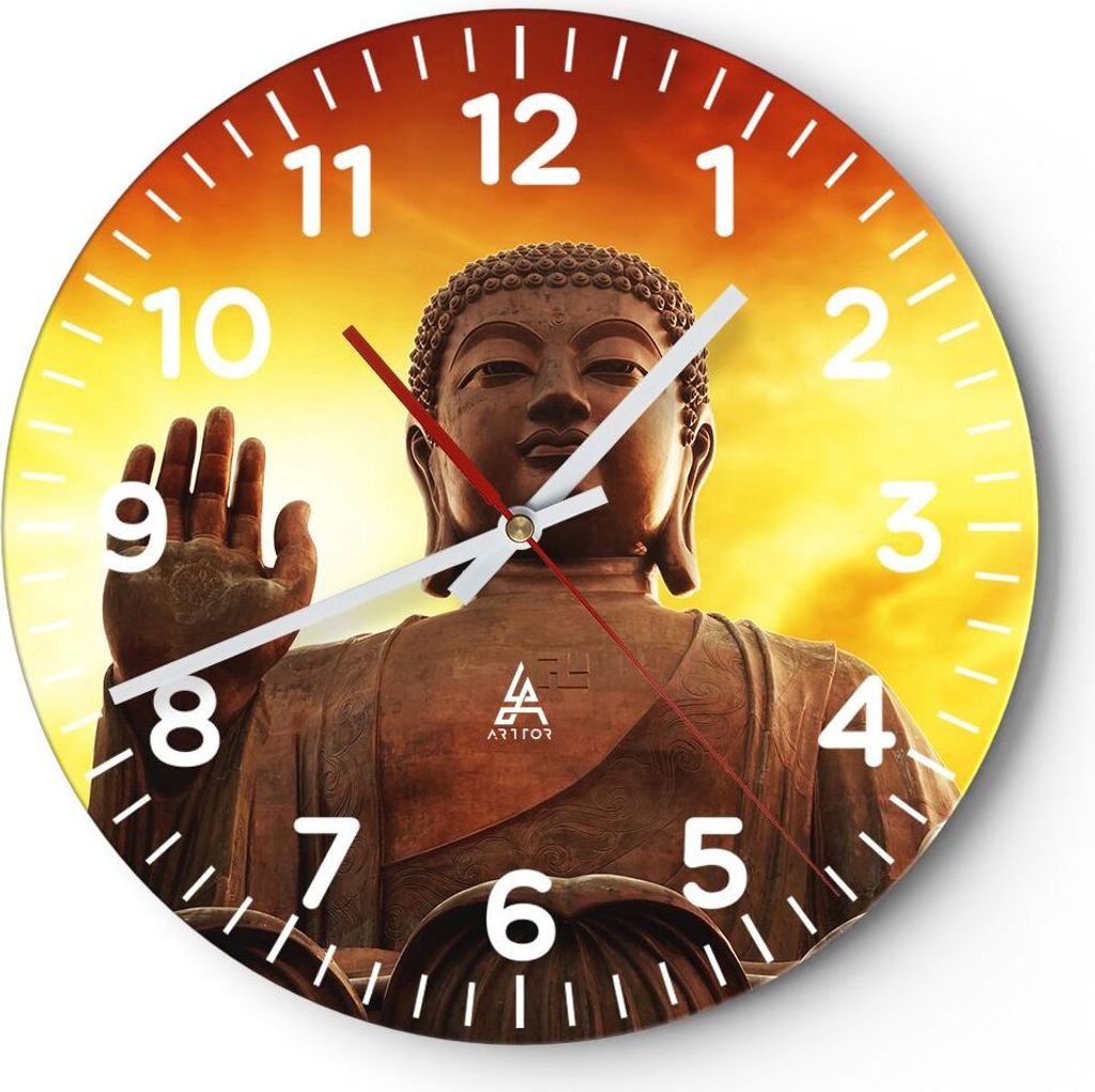 Wanduhr - Rund - Glasuhr - Buddha Stein Sonnenuntergang - 40x40cm - Schleichendes Uhrwerk - Lautlos - zum Aufhängen bereit - Dekoration Modern - W...