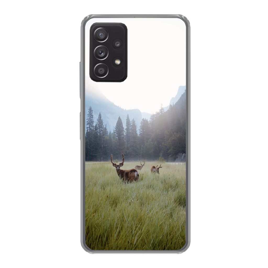 MuchoWow Handyhülle Schutzhülle Hülle für Samsung galaxy a73 Wald - Hirsche - Nebel Silikon Softcase Handy Hülle - Handyhülle