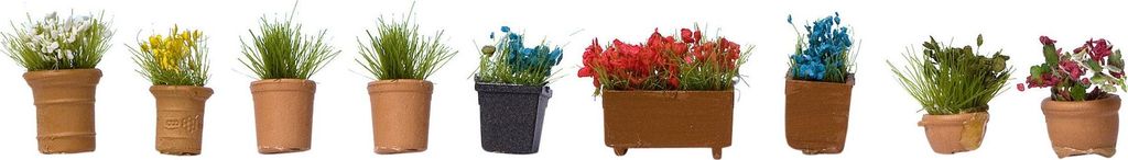 NOCH Blumen in Blumentöpfen, Modellpflanzen Set, 9 Blumentöpfe für 1:160 Spur N perfekt für Modellbau und Dekoration